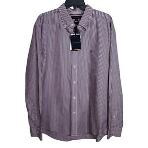 Tommy Hilfiger Men's Regular-Fit Striped Poplin Shirt - Regatta Red XXL $80